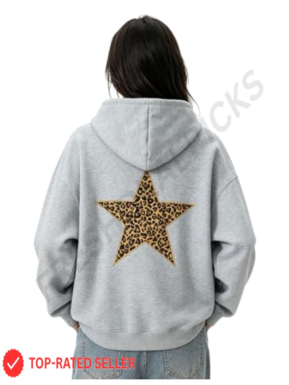 Leopard Star Graphic Oversized Hooded Pullover Sweatshirt Streetwear